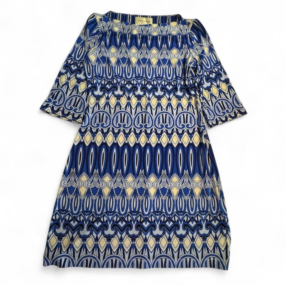 Donna Morgan Blue Geometric Print Shift Dress Size 4